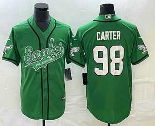 Mens Philadelphia Eagles #98 Jalen Carter Green Cool Base Stitched Baseball Jersey->philadelphia eagles->NFL Jersey